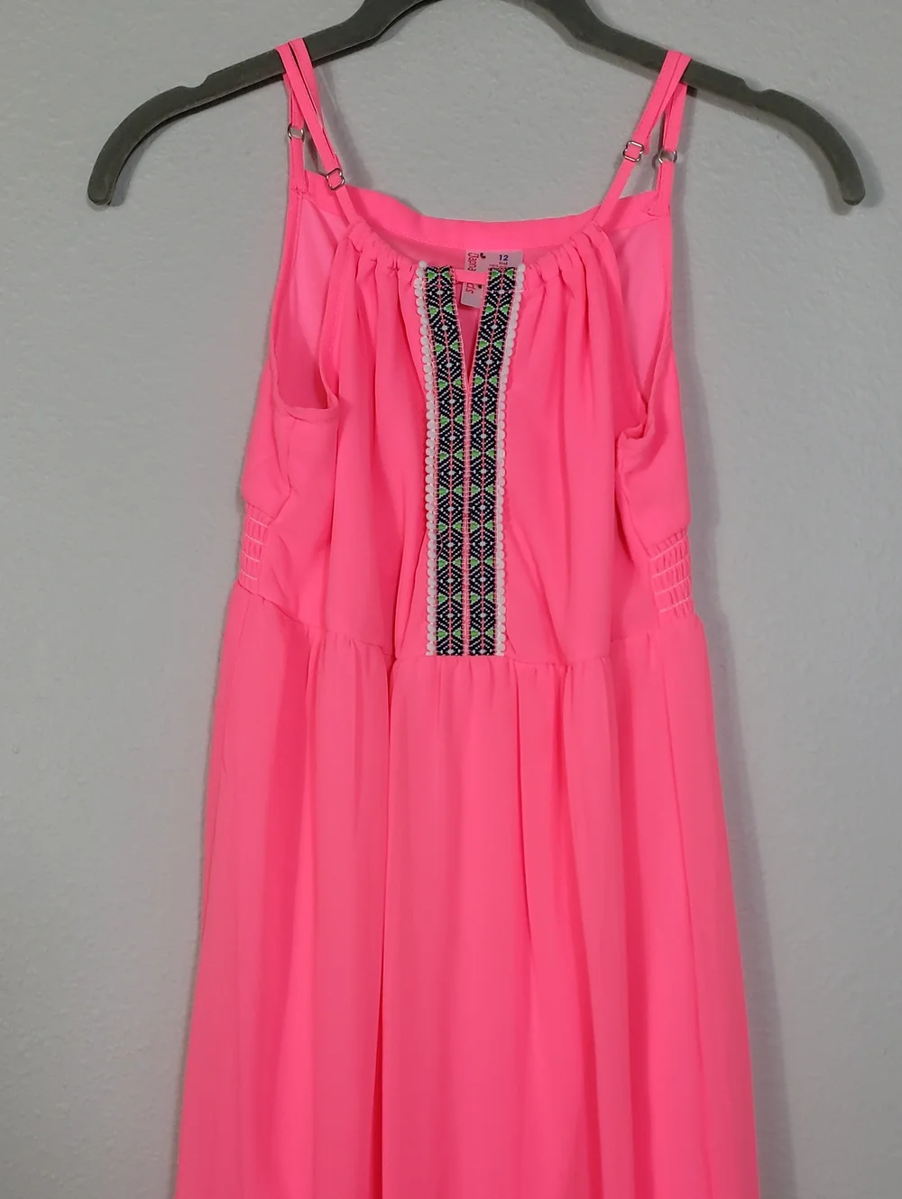 Japna Girls High Low Dress Size 12 Bright Pink Embroidered Summer Boho Colorful